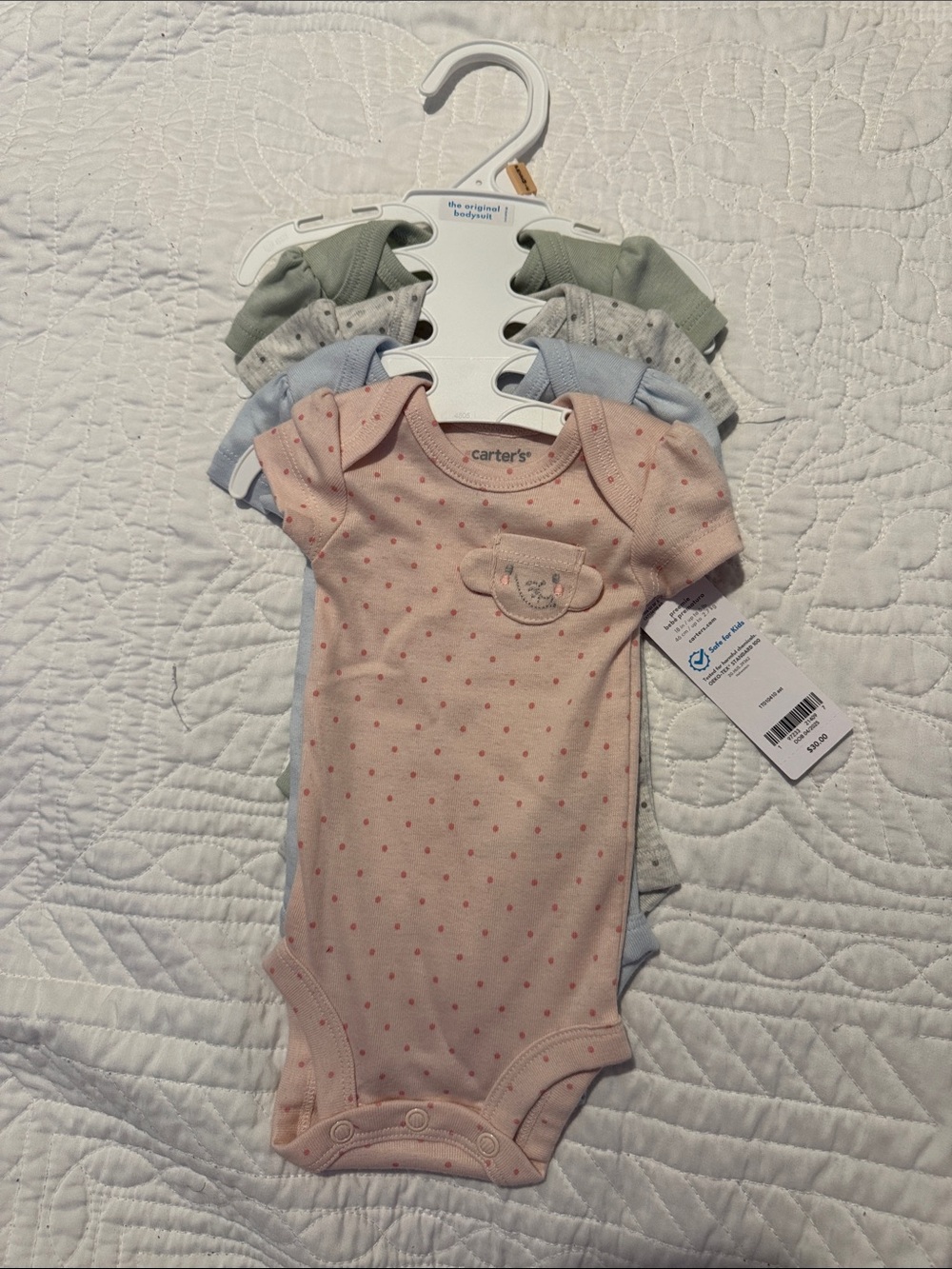 Carter's Pastel Dot Short-Sleeve Baby Bodysuit Set - Pink, Blue, Green, Gray